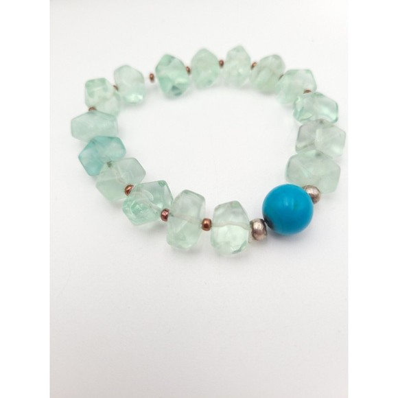 Genuine Aquamarine Beaded Stretch Bracelet Light Blue Stones USA - Picture 4 of 5